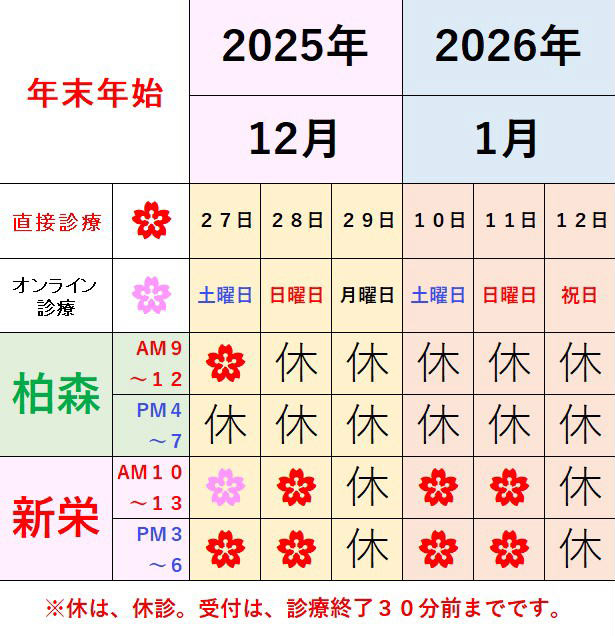宮川クリニック年末年始休診のお知らせ