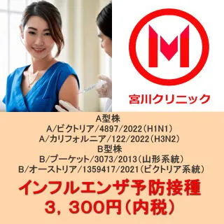 インフルエンザ予防接種 3,300円（内税）の案内